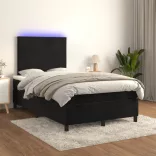fekete bársony rugós és LED-es ágy matraccal 120x200 cm