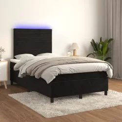 fekete bársony rugós és LED-es ágy matraccal 120x200 cm