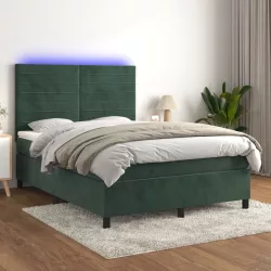   sötétzöld bársony rugós és LED-es ágy matraccal 140x190 cm