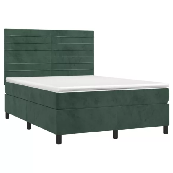 sötétzöld bársony rugós és LED-es ágy matraccal 140x190 cm