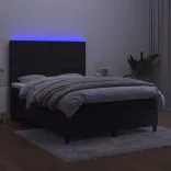 fekete bársony rugós és LED-es ágy matraccal 140x200 cm