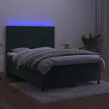 sötétzöld bársony rugós és LED-es ágy matraccal 140x200 cm