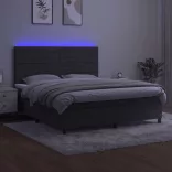 sötétszürke bársony rugós és LED-es ágy matraccal 160x200 cm