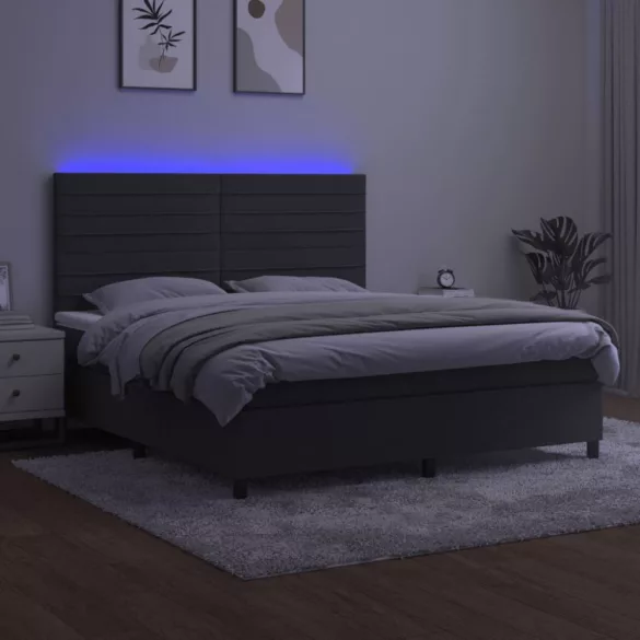 sötétszürke bársony rugós és LED-es ágy matraccal 160x200 cm