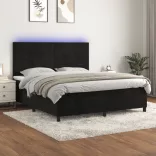 fekete bársony rugós és LED-es ágy matraccal 180x200 cm