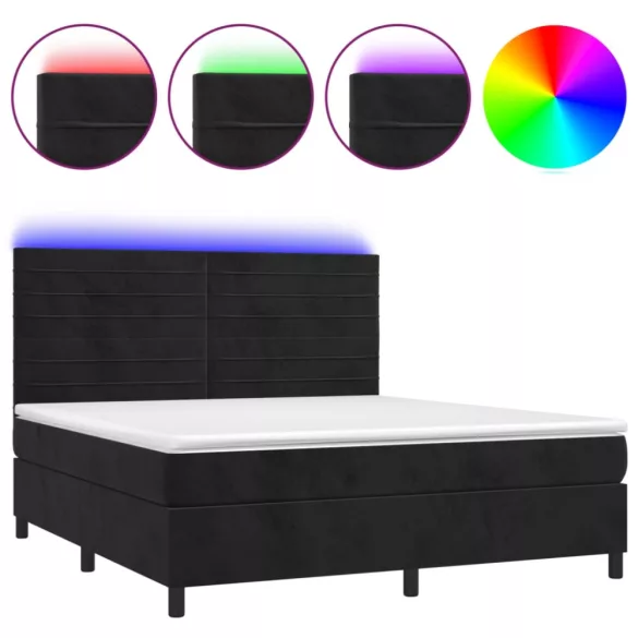 fekete bársony rugós és LED-es ágy matraccal 180x200 cm