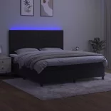 fekete bársony rugós és LED-es ágy matraccal 180x200 cm