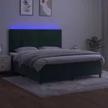 sötétzöld bársony rugós és LED-es ágy matraccal 180x200 cm