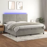világosszürke bársony rugós és LED-es ágy matraccal 200x200 cm
