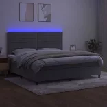 világosszürke bársony rugós és LED-es ágy matraccal 200x200 cm
