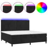 fekete bársony rugós és LED-es ágy matraccal 200x200 cm
