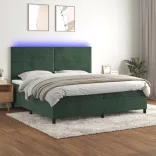 sötétzöld bársony rugós és LED-es ágy matraccal 200x200 cm