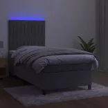 világosszürke bársony rugós és LED-es ágy matraccal 80 x 200 cm