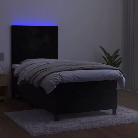 fekete bársony rugós és LED-es ágy matraccal 80 x 200 cm