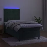 sötétzöld bársony rugós és LED-es ágy matraccal 80 x 200 cm