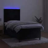 fekete bársony rugós és LED-es ágy matraccal 90x190 cm