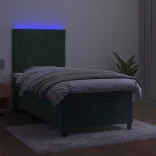 sötétzöld bársony rugós és LED-es ágy matraccal 90x190 cm