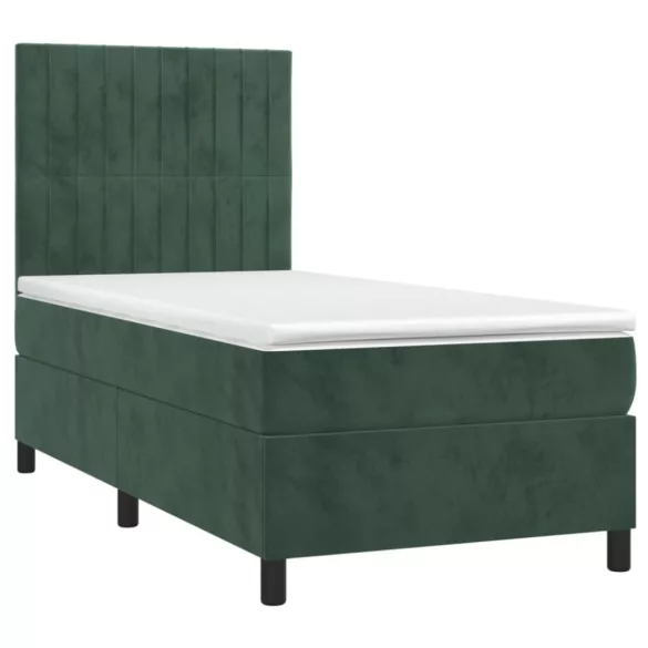 sötétzöld bársony rugós és LED-es ágy matraccal 90x200 cm