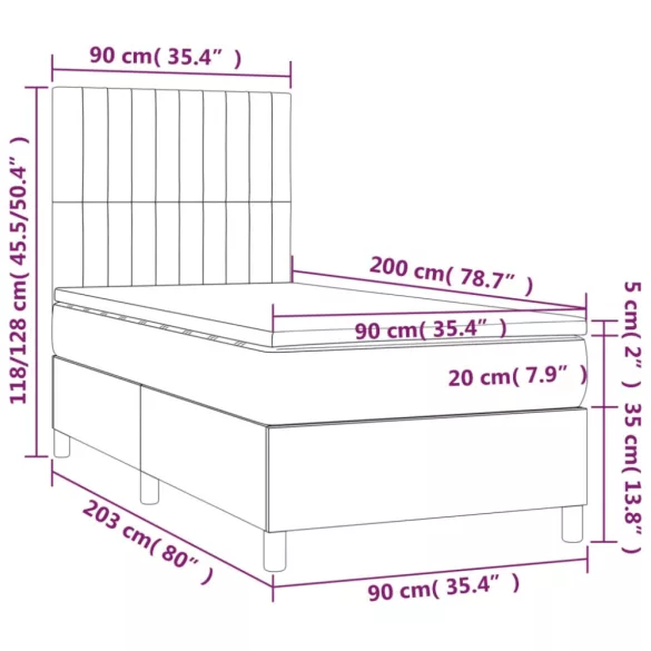 sötétzöld bársony rugós és LED-es ágy matraccal 90x200 cm