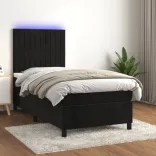 fekete bársony rugós és LED-es ágy matraccal 100x200 cm