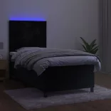 fekete bársony rugós és LED-es ágy matraccal 100x200 cm