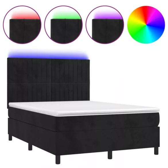 fekete bársony rugós és LED-es ágy matraccal 140x190 cm