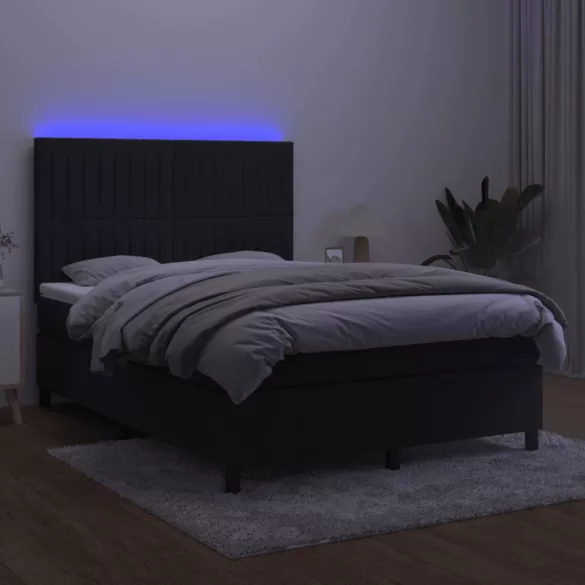 fekete bársony rugós és LED-es ágy matraccal 140x190 cm