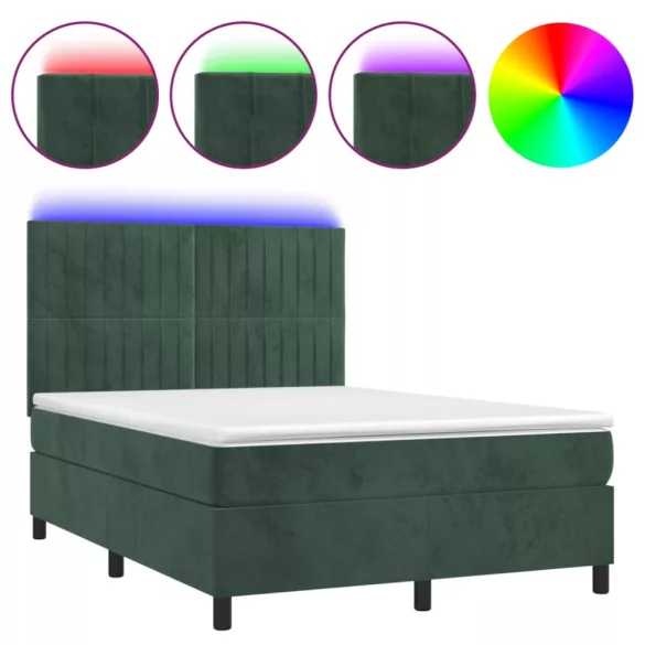sötétzöld bársony rugós és LED-es ágy matraccal 140x190 cm