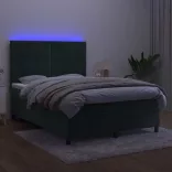 sötétzöld bársony rugós és LED-es ágy matraccal 140x190 cm