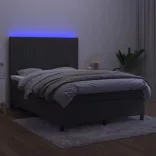 sötétszürke bársony rugós és LED-es ágy matraccal 140x200 cm