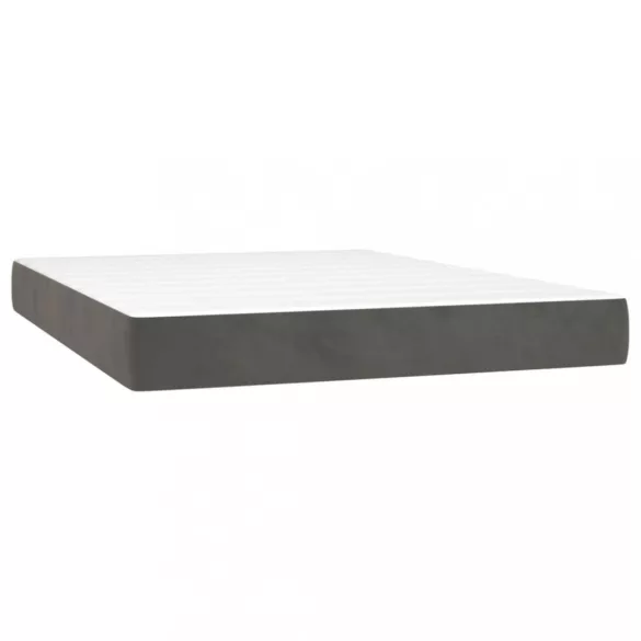 sötétszürke bársony rugós és LED-es ágy matraccal 140x200 cm