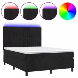 fekete bársony rugós és LED-es ágy matraccal 140x200 cm