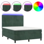 sötétzöld bársony rugós és LED-es ágy matraccal 140x200 cm