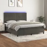sötétszürke bársony rugós és LED-es ágy matraccal 160x200 cm