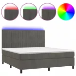 sötétszürke bársony rugós és LED-es ágy matraccal 160x200 cm