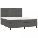 sötétszürke bársony rugós és LED-es ágy matraccal 160x200 cm