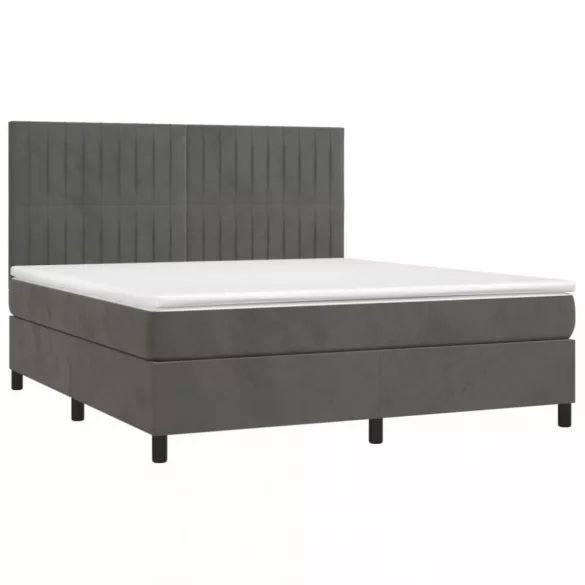 sötétszürke bársony rugós és LED-es ágy matraccal 160x200 cm