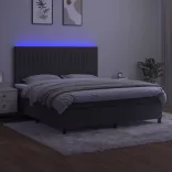 sötétszürke bársony rugós és LED-es ágy matraccal 160x200 cm