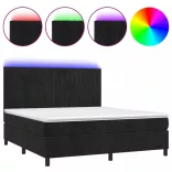 fekete bársony rugós és LED-es ágy matraccal 160x200 cm