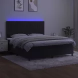 fekete bársony rugós és LED-es ágy matraccal 160x200 cm