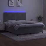 világosszürke bársony rugós és LED-es ágy matraccal 180x200 cm