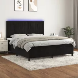 fekete bársony rugós és LED-es ágy matraccal 180x200 cm