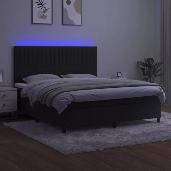 fekete bársony rugós és LED-es ágy matraccal 180x200 cm