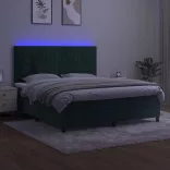 sötétzöld bársony rugós és LED-es ágy matraccal 180x200 cm