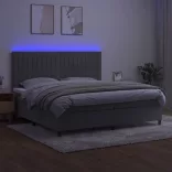 világosszürke bársony rugós és LED-es ágy matraccal 200x200 cm
