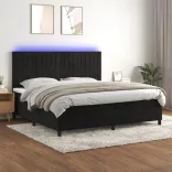 fekete bársony rugós és LED-es ágy matraccal 200x200 cm