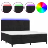fekete bársony rugós és LED-es ágy matraccal 200x200 cm