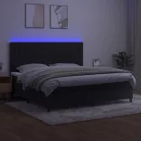 fekete bársony rugós és LED-es ágy matraccal 200x200 cm