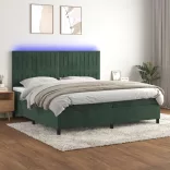 sötétzöld bársony rugós és LED-es ágy matraccal 200x200 cm