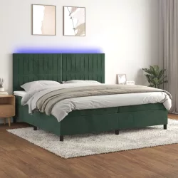   sötétzöld bársony rugós és LED-es ágy matraccal 200x200 cm